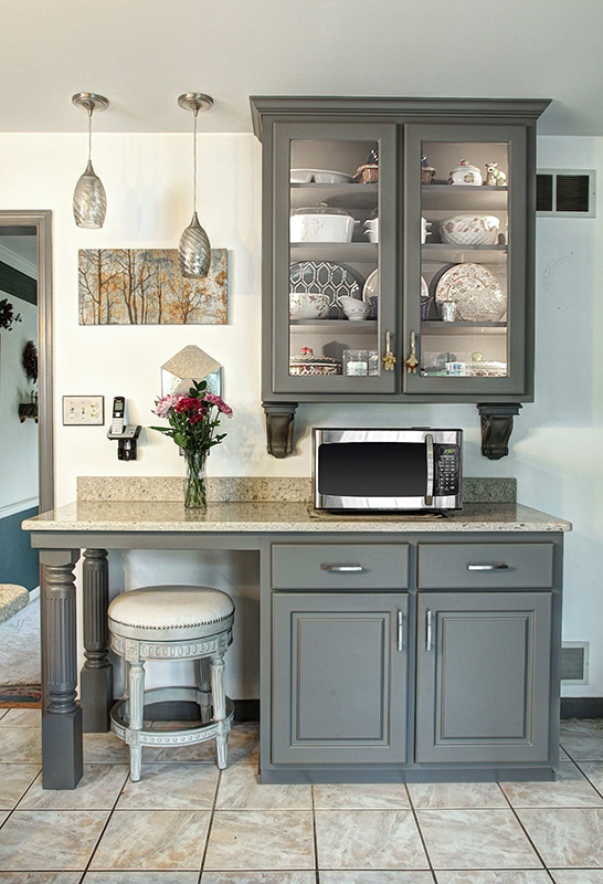 Mini Office in Kitchen with Suede Gray Cabinets
